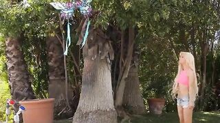 PASSION-HD Blonde Nailed With Cum Splash Facial Inside Backyard