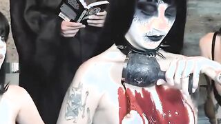 blowjob intense halloween orgy with 3 tattooed teens
