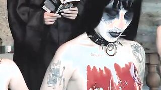 blowjob intense halloween orgy with 3 tattooed teens