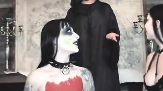 blowjob intense halloween orgy with 3 tattooed teens