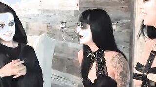 blowjob intense halloween orgy with 3 tattooed teens