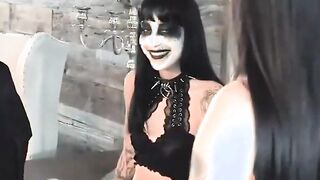 blowjob intense halloween orgy with 3 tattooed teens