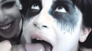 blowjob intense halloween orgy with 3 tattooed teens
