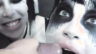blowjob intense halloween orgy with 3 tattooed teens