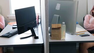 Two busty colleagues masturbate at work