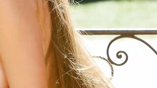 Redhead sexy teen model posing outdoor