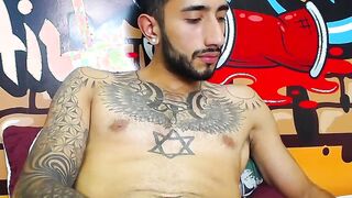 Impressive Latin tattoo stroking cock Part 5