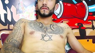 Impressive Latin tattoo stroking cock Part 5