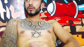Impressive Latin tattoo stroking cock Part 5