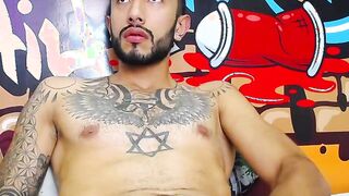 Impressive Latin tattoo stroking cock Part 5