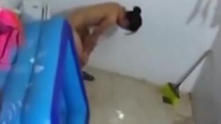 Asian stepdaughter spied in the bathhouse