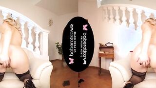 Solo blonde woman, Nikky Dream is masturbating, in VR