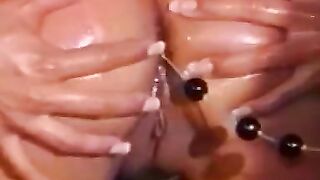 Toying lesbians drilling asses and pussies inside group action
