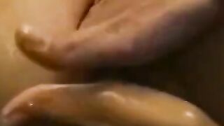 Bushy dyke gets her cunt and butt toyed inside wild three-way