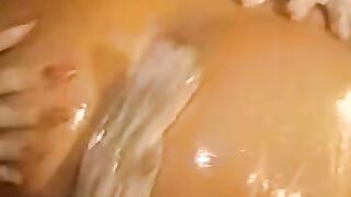 Foursome lesbians toying and inspecting butt with a speculum