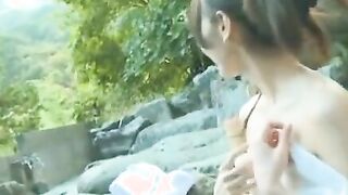 Japanese wonderful girl enjoys casual outdoor sex
