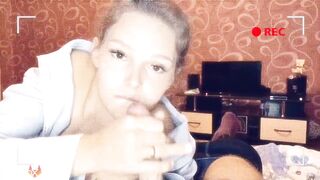 School cunt with mouth passionately sucks high school school girl on camera