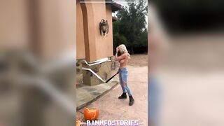 Pumpkin Smashing with Blonde Long Hooters KENZIE TAYLOR for Halloween