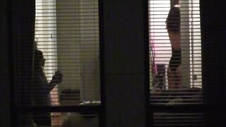 Window Peep Dark Hair Changing with Friends Voyeur