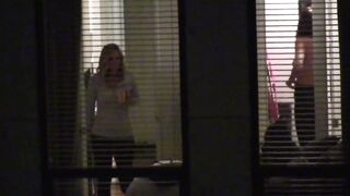Window Peep Dark Hair Changing with Friends Voyeur