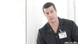 Turned On Secretary Chokes On The Janitors Cock Before He Drills