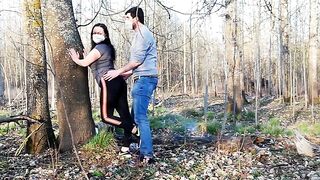 sexy Outdoor Foreplay in Outside Wearing a Coronavirus Mask