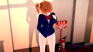 Love Live Honoka Kousaka studying into the library