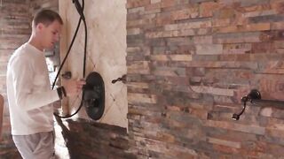 Two busty shemales analed by pipe fixer