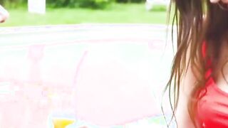 creampie mom and daughter have lesbian sex near the pool