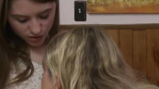 Lesbian teen scissoring in the motel room