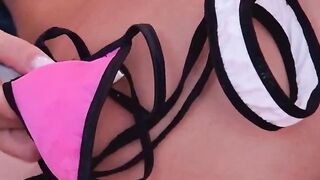 Shaved pussy blonde changing panties on webcam