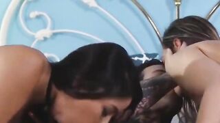 cumshot sexy inked schoolgirls threesome fucking with passion