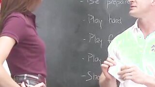 creampie skinny high school teen fucked to orgasm by coach in class