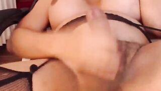 Thai huge tits trans jerks off and cums on webcam show