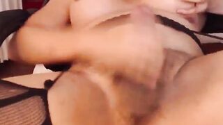 Thai huge tits trans jerks off and cums on webcam show