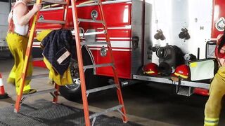 Firefighter gear cant hide the size of her big tits
