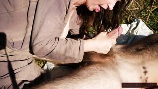 Public Oral Sex by cougar Ends with Hand Job Squeezing out every