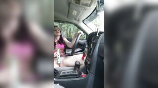 Public masturbation into a sports car at the park