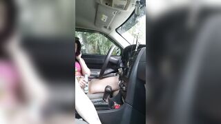 Public masturbation into a sports car at the park