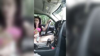 Public masturbation into a sports car at the park