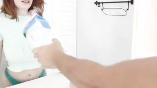 creampie horny redhead fucks her stepbro while dad is away