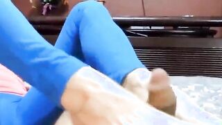 Blonde MILF Yoga Stepmom gifts a Footjob