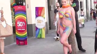 Busty body painted slave disgraced in public