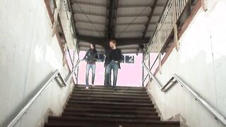 Slim german hoe pick up at train station and pounded
