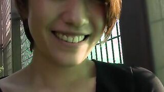 Beautiful short hair Japanese amateur Beauty leggings walk into outside