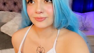 Blue Haired Fucks Her Pink Pussy In Her Bedroom