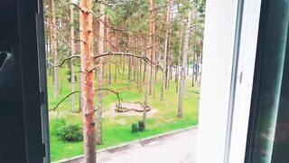 hot School Girl Sex near the Window with Facial