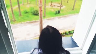 hot School Girl Sex near the Window with Facial