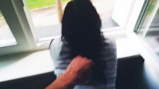 hot School Girl Sex near the Window with Facial