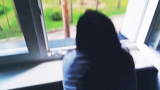 hot School Girl Sex near the Window with Facial